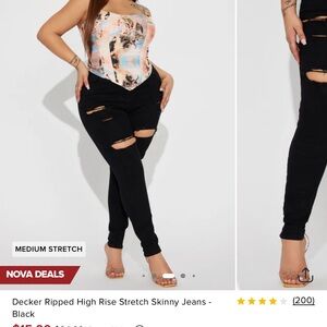 Fashion Nova Decker Ripped High Rise Stretch Skinny Jeans- Black
